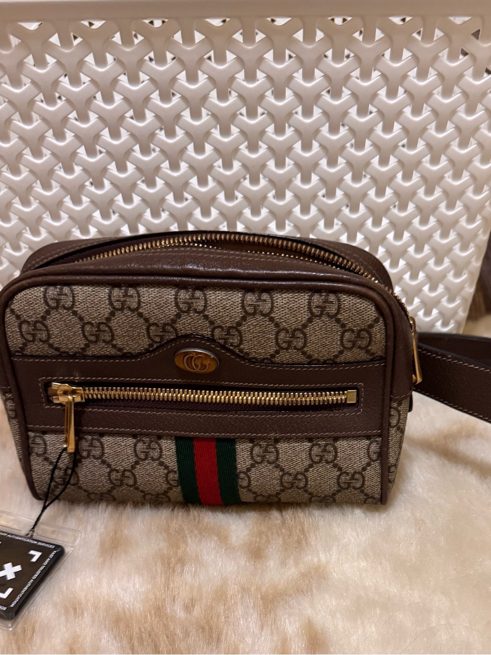 Gucci Brown GG Canvas Web Stripe small/mini Belt Bag